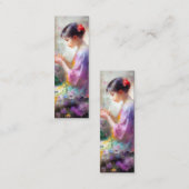 彼女の手の中の花を称賛する女の子 スキニー名刺 (正面/裏面)