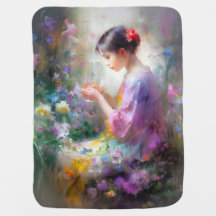 彼女の手の中の花を称賛する女の子