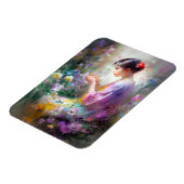 彼女の手の中の花を称賛する女の子 マグネット (左側)