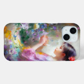 彼女の手の中の花を称賛する女の子 Case-Mate iPhoneケース (裏面 (横))