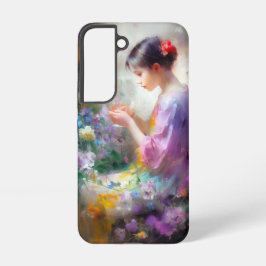 彼女の手の中の花を称賛する女の子 SAMSUNG GALAXY S22ケース