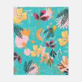 彼女の抽象芸術ピンクfのための明るい青の花のパターン フリースブランケット (正面)