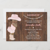 彼女の方法で小さな女性のカーボーイピンクのオウム赤ちゃんシャワー 招待状 (正面)