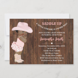 彼女の方法で小さな女性のカーボーイピンクのオウム赤ちゃんシャワー 招待状