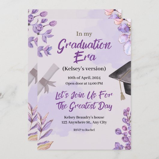 彼女の時代の卒業招待状でテーマを設定 招待状 (正面/裏面)