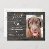 彼女の最初のペットウェディングドッグエンゲージメント ラスティック 案内ポストカード (正面/裏面)