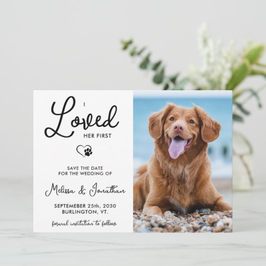 彼女の最初の写真カスタムペットの結婚犬が好き セーブザデート (スタンド正面)