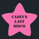 彼女の最後のディスコカウガール独身パーティー 星シール<br><div class="desc">これらの楽しいステッカーで、独身女性をおしゃれに祝いましょう。ピンクの星は、太い黒のステンシルスタイルの文字で、あなたのテキストでカスタマイズする準備ができています。彼女らは私のディスコカウガール独身パーティーコレクションの他のアイテムとコーディネートします。</div>