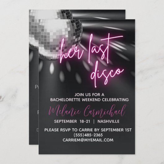彼女の最後のディスコバチェロレッテ週末 招待状 (正面/裏面)