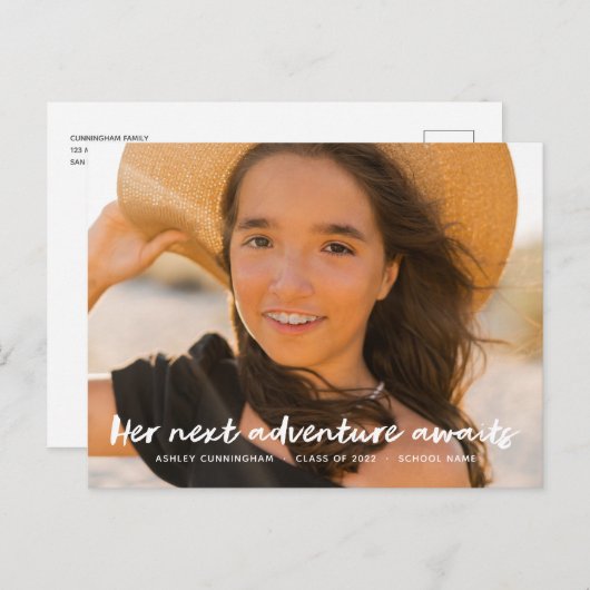 彼女の次の冒険が写真モダン卒業を待つ 案内ポストカード (正面/裏面)