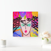 彼女の毛の抽象美術の花 スクエア壁時計 (ホーム)