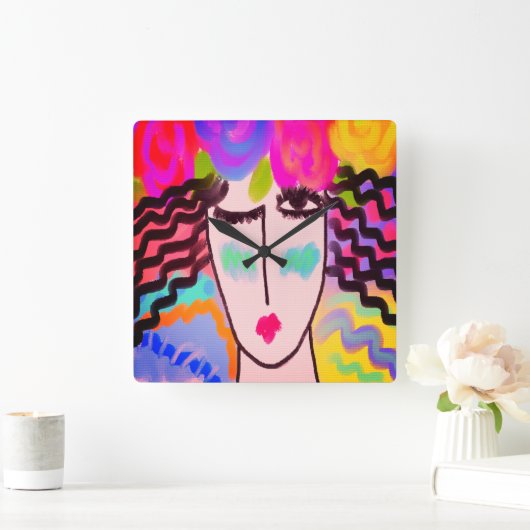 彼女の毛の抽象美術の花 スクエア壁時計 (ホーム)