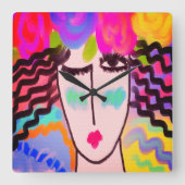 彼女の毛の抽象美術の花 スクエア壁時計 (正面)