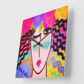 彼女の毛の抽象美術の花 スクエア壁時計 (傾斜)