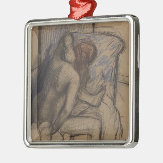 彼女の毛を乾燥しているエドガー・ドガ|の女性 メタルオーナメント (左)