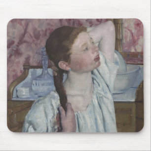 彼女の毛1886年を整理している女の子(キャンバスの油) マウスパッド