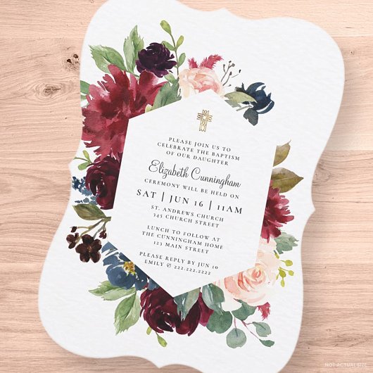 彼女の水の色シンプルフローラクロスのためのバプテスマ 招待状