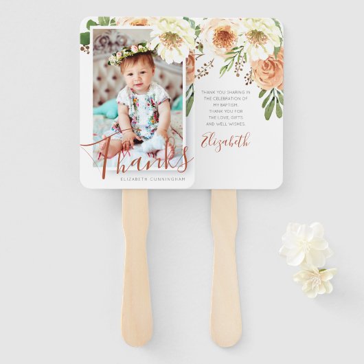 彼女の水の色モダンフローラのためのバプテスマ ハンドファン (正面&裏面)