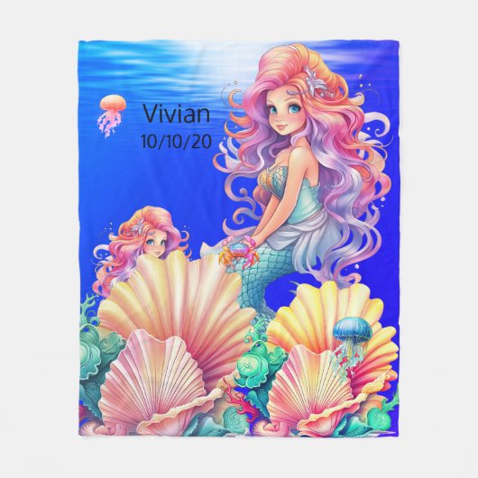 彼女の海の友人との美しい人魚 フリースブランケット (正面)