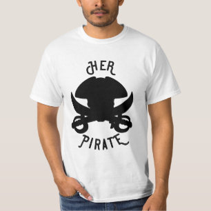 彼女の海賊ブラッククロスボーンズ スカル・アンド・ソード ホワイト Tシャツ