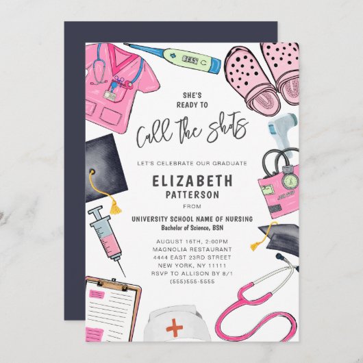 彼女の準備万端ナース卒業パーティー 招待状 (正面/裏面)