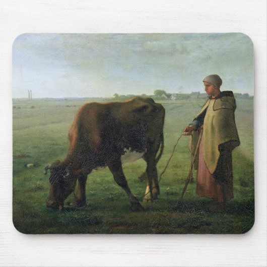 彼女の牛1858年を牧草を食べている女性 マウスパッド (正面)