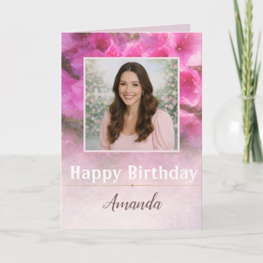 彼女の特別な誕生日のためのエレガントなピンクの花の写真 カード (正面)