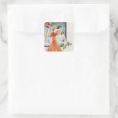 彼女の犬と窓のそばのヴィンテージクリスマスガール スクエアシール (バッグ)