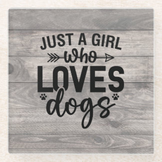 彼女の犬のコースターを愛しているだけの女の子 ガラスコースター
