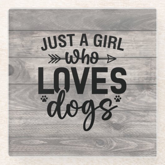 彼女の犬のコースターを愛しているだけの女の子 ガラスコースター (正面)