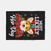 彼女の犬の飾クリスマスのパジャマに最も可能性が高い フリースブランケット (正面(横))