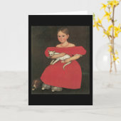 彼女の猫および犬との赤のAmmiフィリップスの女の子 カード (黄色い花)