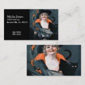 彼女の猫のための食糧を呼び出しているヴィンテージの魔法使い 名刺 (正面/裏面)