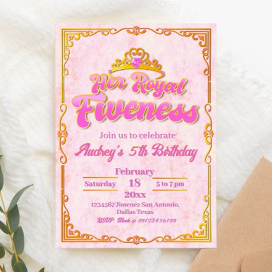 彼女の王室のフィヴェンス – ガールファイブ誕生日招待状 招待状