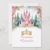 彼女の王室の五感ピンクの城の森誕生日 招待状 (裏面)