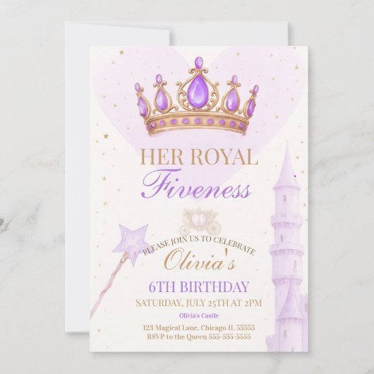 彼女の王室の活性プリンセス誕生日招待状Editab 招待状 (正面)