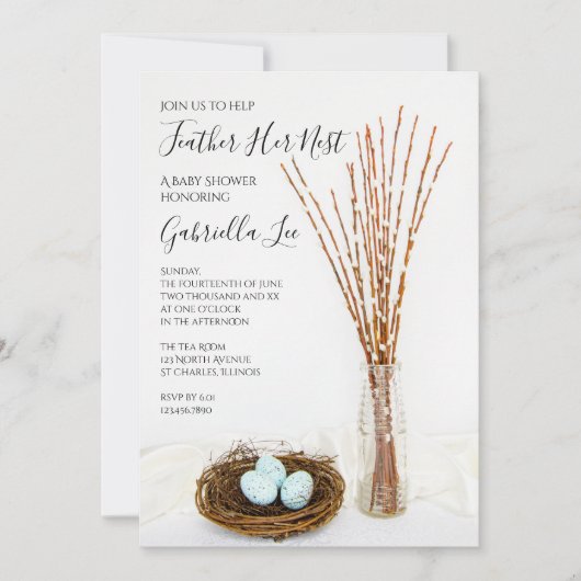 彼女の素朴巣の青い卵の赤ちゃんシャワーを羽化 招待状 (正面)