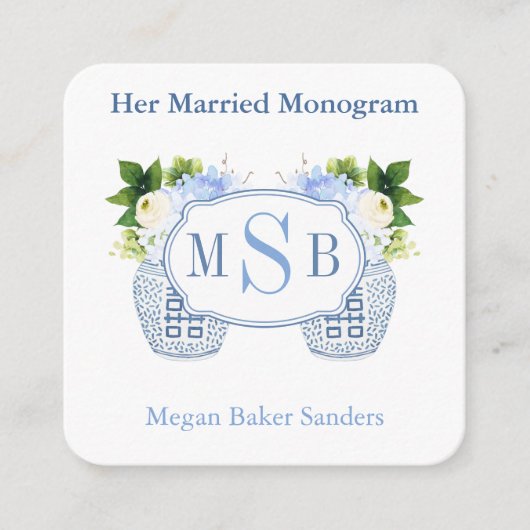 彼女の結婚したモノグラム名門私立校風のブライダルシャワー エンクロージャーカード (正面)