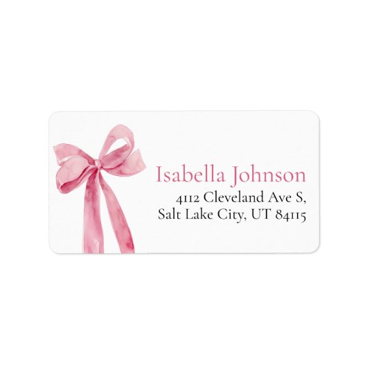 彼女の結婚を祝う ブッシュピンクの蝶ネクタイ住所ラベル ラベル (正面)