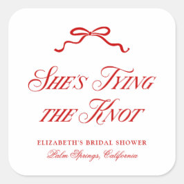 彼女の結婚を祝う 赤いエレガントな手描きのリボン スクエアシール