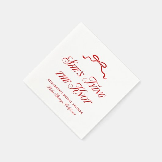 彼女の結婚を祝う 赤いエレガントな手描きのリボン スタンダードカクテルナプキン (角)