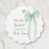 彼女の結婚式の準備 シャワーのグリーンボウ フェイバータグ (正面)