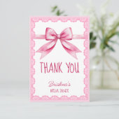 彼女の結婚式の準備 ピンクの蝶結び ブライダルシャワー サンキューカード (スタンド正面)