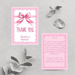 彼女の結婚式の準備 ピンクの蝶結び ブライダルシャワー サンキューカード