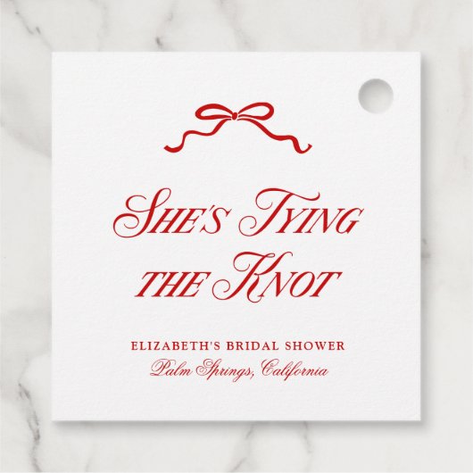 「彼女の結婚式の赤い優雅な手描きのリボン」 フェイバータグ (裏面)