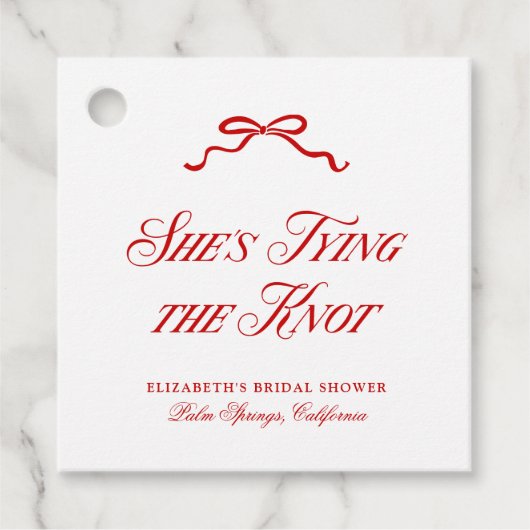 「彼女の結婚式の赤い優雅な手描きリボン」 フェイバータグ (正面)