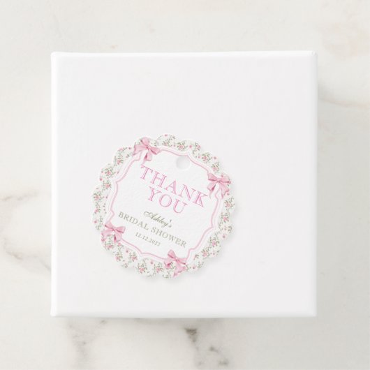 『彼女の結婚式』ピンクのリボン ブライダルシャワー フェイバータグ (インサイチュ)