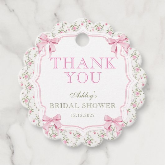 『彼女の結婚式』ピンクのリボン ブライダルシャワー フェイバータグ (正面)