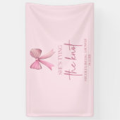 彼女の結婚式 ピンクの蝶結び ブライダルシャワー 横断幕 (縦)