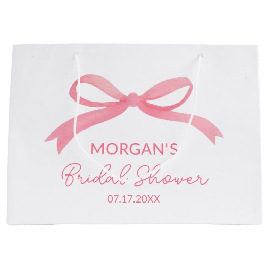 「彼女の結婚準備 ピンクの蝶結び ブライダルシャワー」 ラージペーパーバッグ (正面)